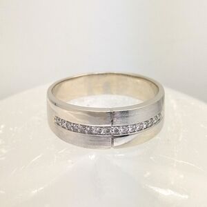 Beautiful 14K Solid Gold Men's Diamond Ring- Brushed & Polished White Gold